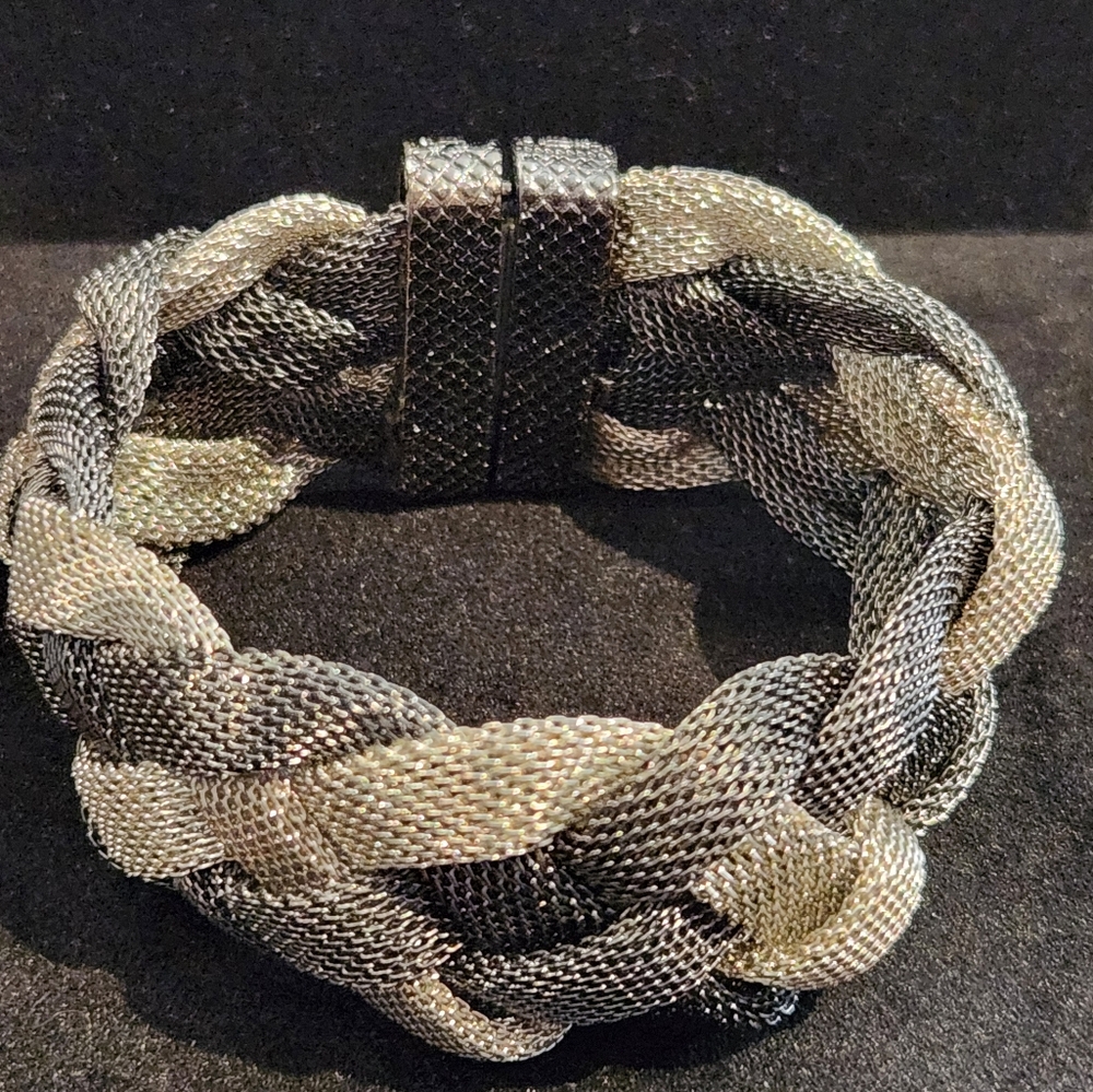 Alloy Silver-Tone Wide Mesh Bracelet 7.25" x 1.25"